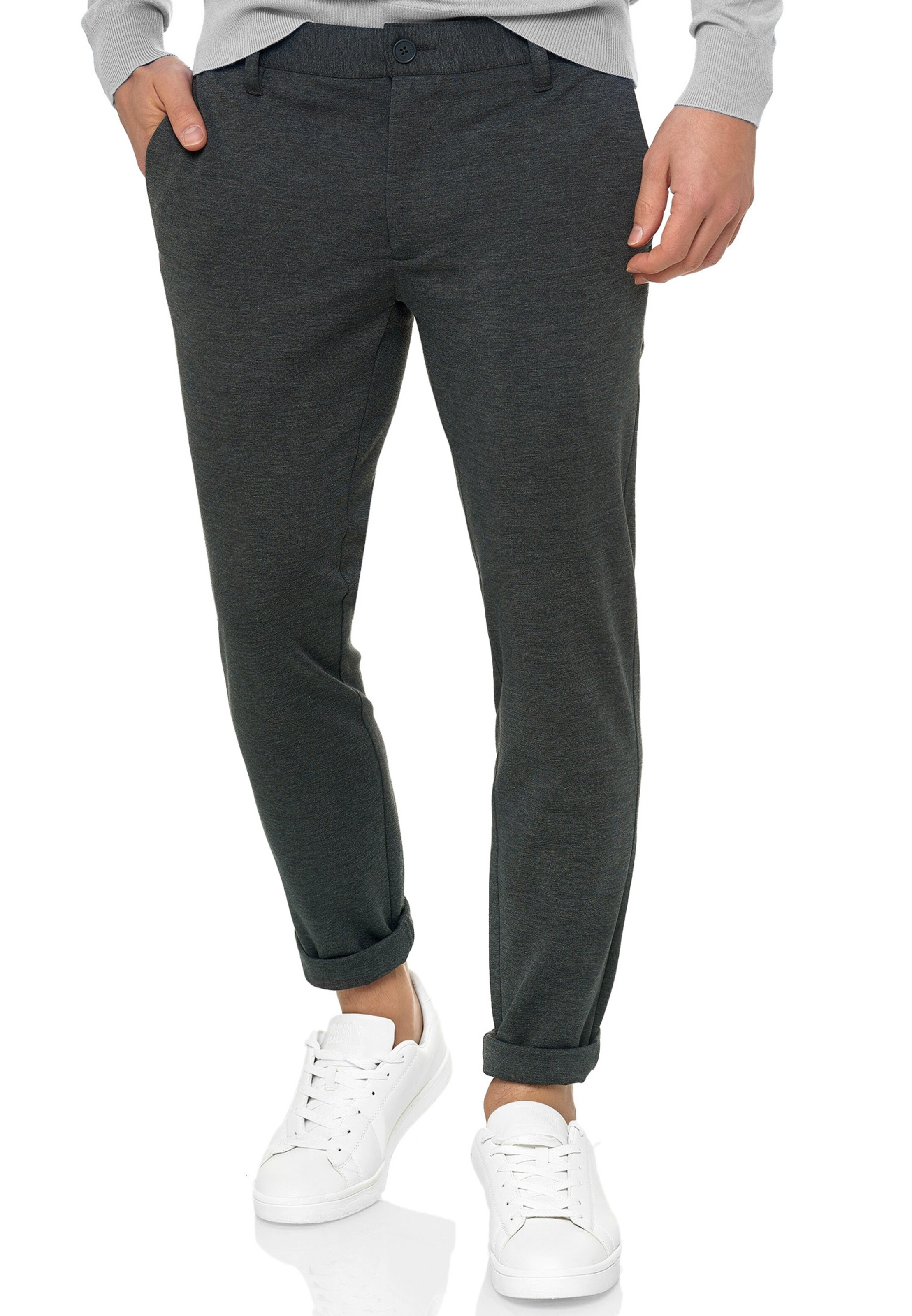 INDICODE JEANS Slim fit Trousers 'Rodekro' in Grey: front