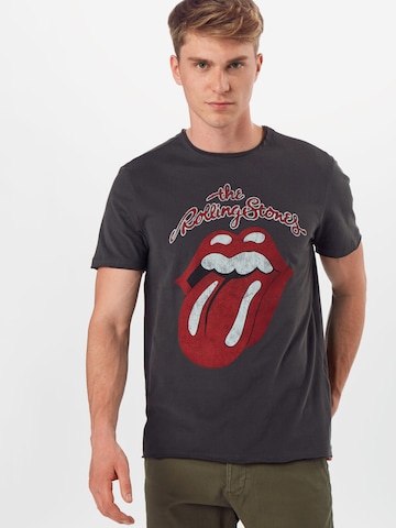 AMPLIFIED - Regular Fit Camisa 'ROLLING STONES VINTAGE TONGUE' em cinzento: frente