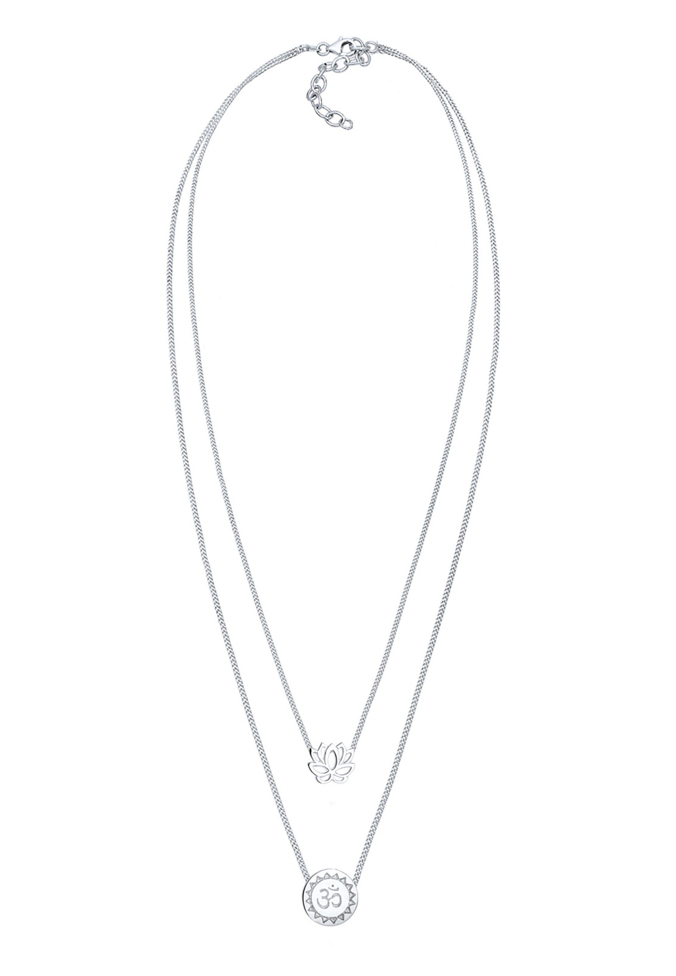 ELLI Kette 'Layer, Lotusblume, Om' in Silber: Vorderseite