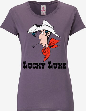 LOGOSHIRT Shirt 'Lucky Luke Portrait' in Lila: voorkant