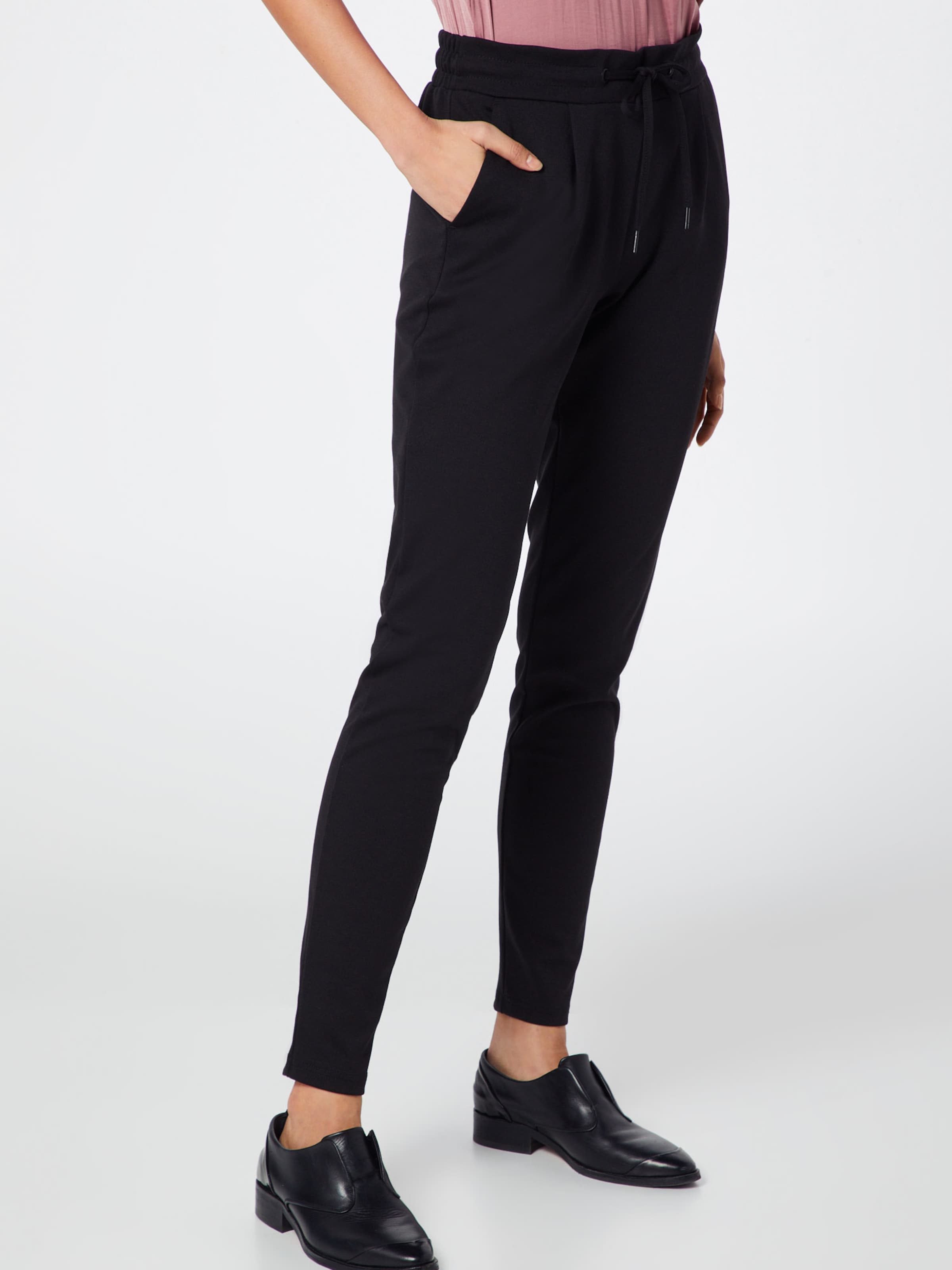 ICHI Tapered Pleat-Front Pants 'IHKate' in Black: front