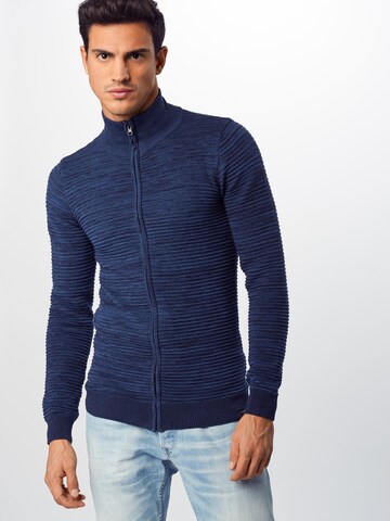 INDICODE JEANS Knit Cardigan 'Badric' in Blue: front