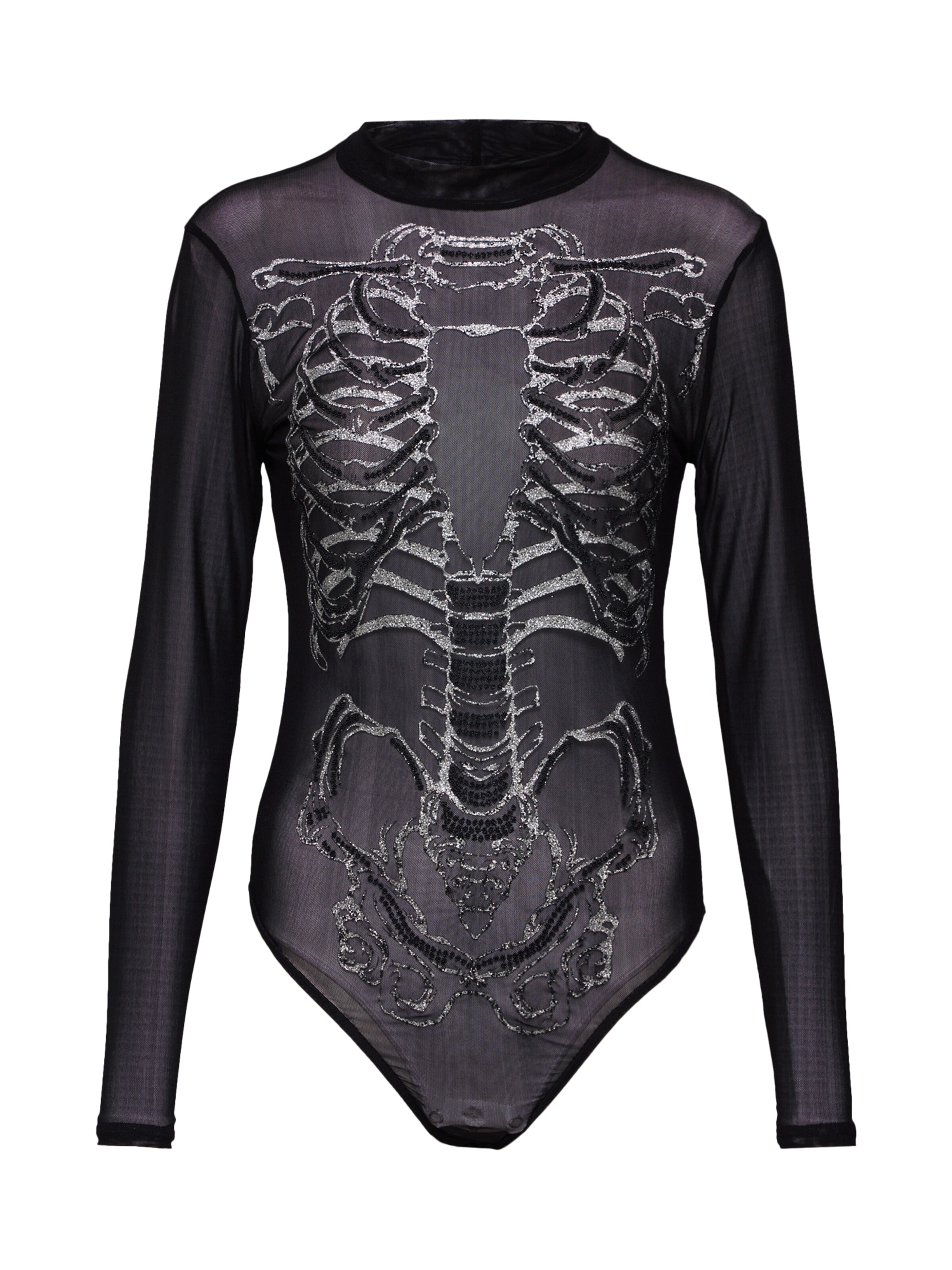 Missguided - Shirt 'Halloween Glitter Mesh Skeleton' in de kleur Zwart