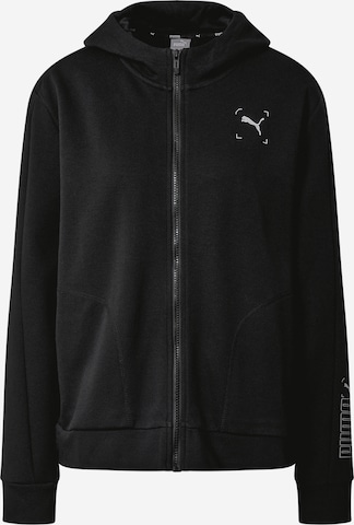 PUMA Athletic Zip-Up Hoodie in Black: front