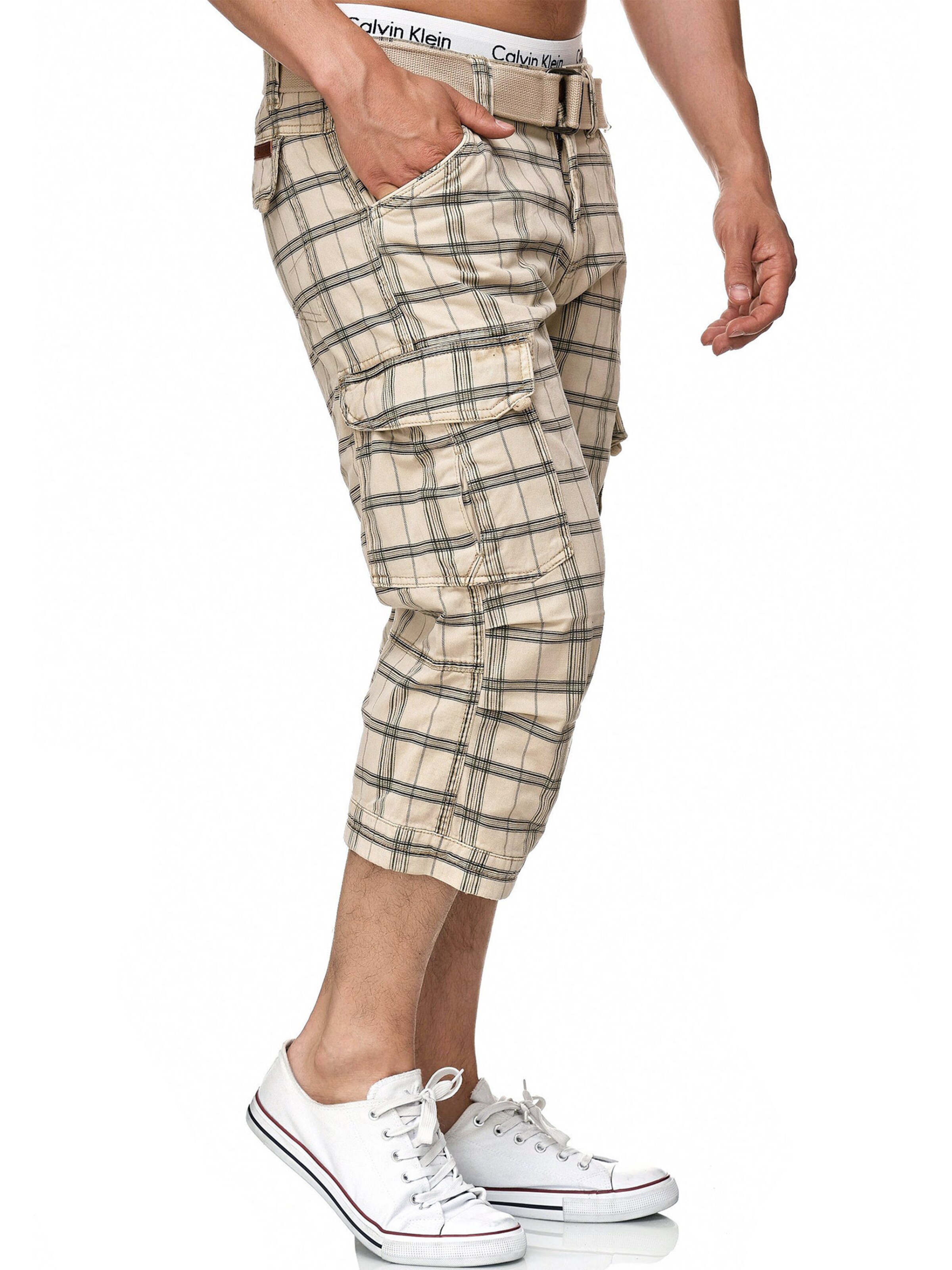 INDICODE JEANS Regular Cargo Pants 'Nicolas Check' in Beige