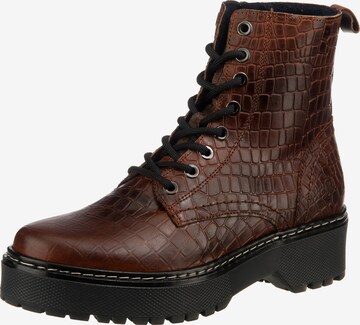 JOLANA & FENENA Lace-Up Ankle Boots in Brown: front