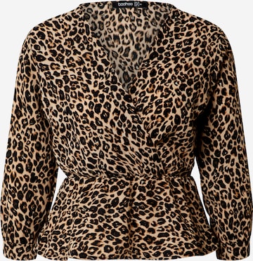 Boohoo Μπλούζα 'Leopard' σε καφέ: μπροστά