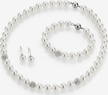 FIRETTI Schmuckset: Collier, Armband und Paar Ohrhaken mit Perle und Kristallsteine in Silber: predná strana