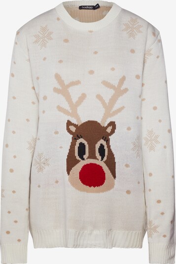 Boohoo Pullover 'Snowflake Reindeer Christmas' em creme, Vista do produto