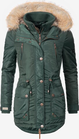 MARIKOO - Parka de inverno 'Grinsekatze' em verde: frente