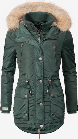 MARIKOO Winter parka 'Grinsekatze' in Green: front