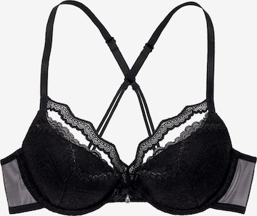 PETITE FLEUR GOLD Push-up Bra in Black: front