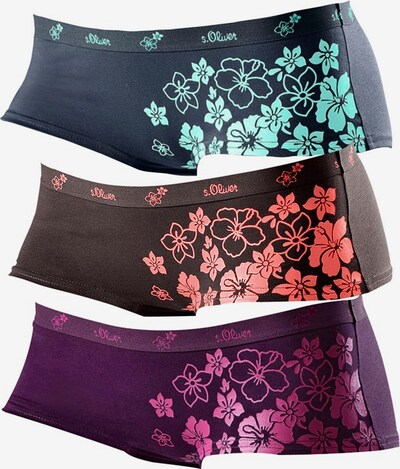 s.Oliver knappe Hipster Panties (3 Stück) mit floralem Druck in dunkelblau / dunkellila / dunkelrot, Produktansicht