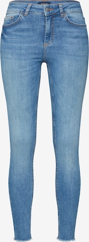 PIECES Skinny Jeans 'PCDELLY MW SKN CRP JNS NOOS' in Blauw: voorkant