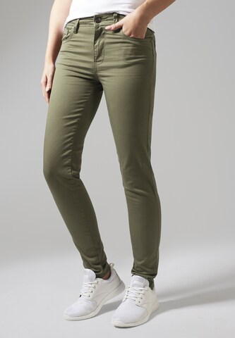 Urban Classics Skinny Trousers in Green: front