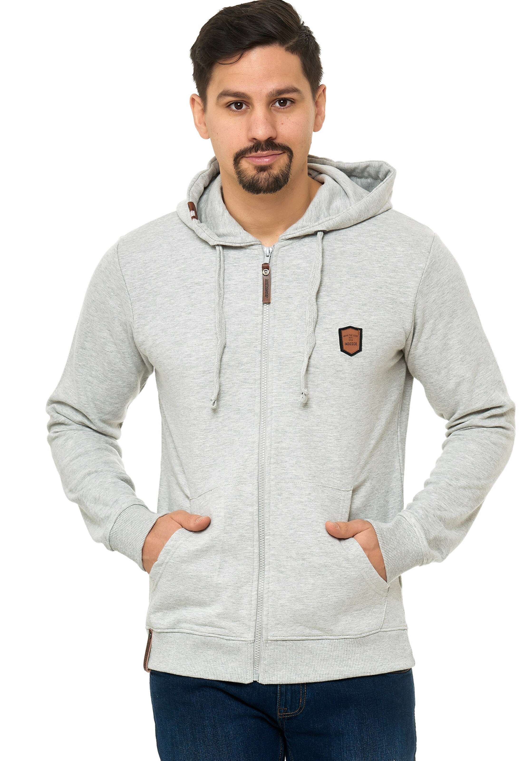INDICODE JEANS Zip-Up Hoodie 'Braidwood' in Grey: front