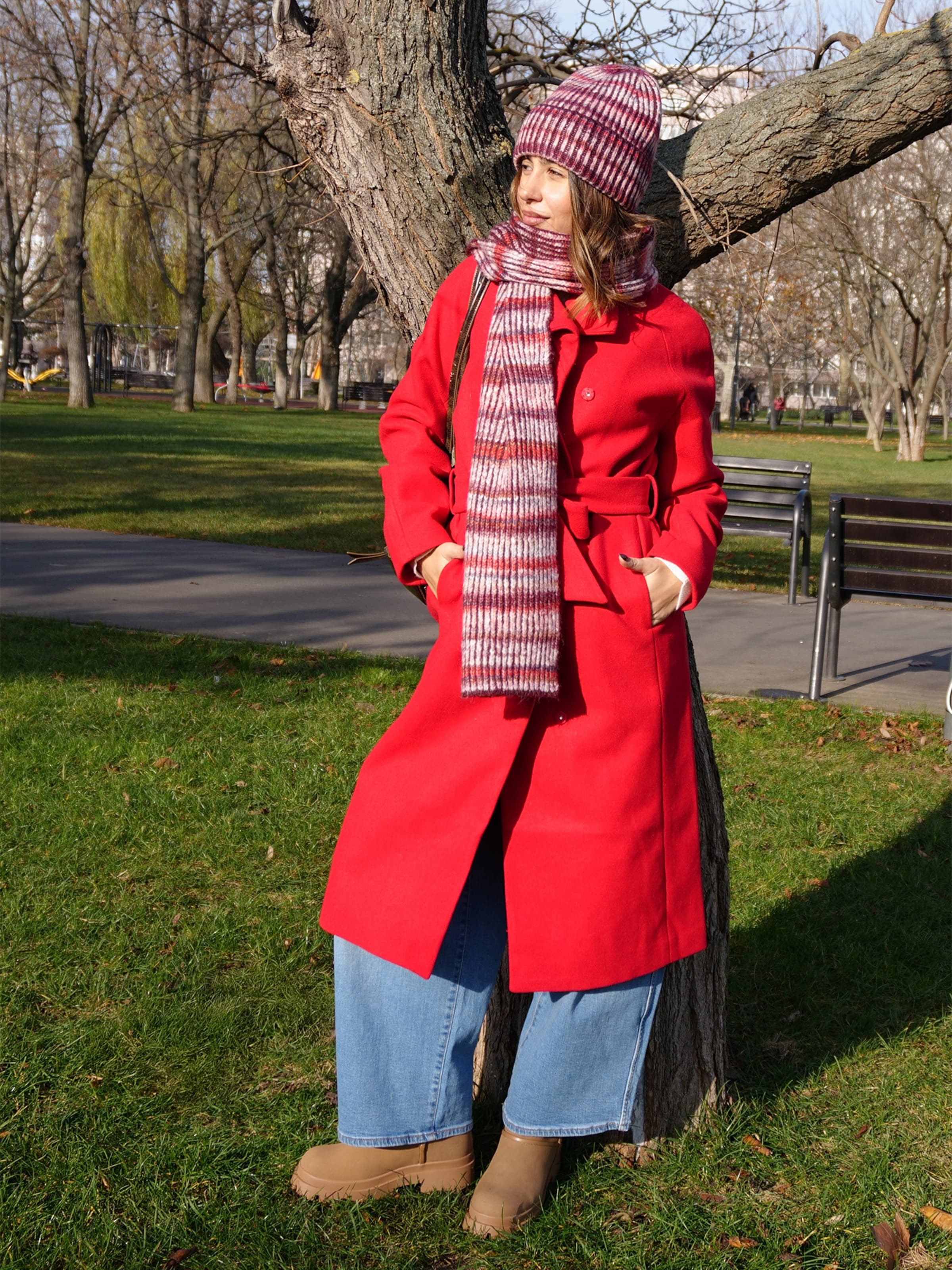 Denisa - Red Coat Look by ONLY
