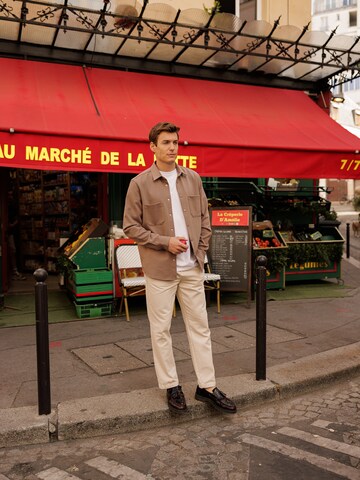 Brown Jacket And Beige Pants Look