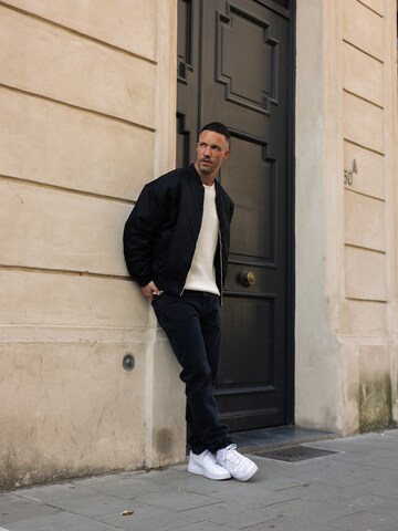 Silky Black Bomber Look by DAN FOX APPAREL