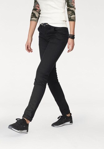 KangaROOS Slimfit Chinohose mit Bindeband in Schwarz: Vorderseite