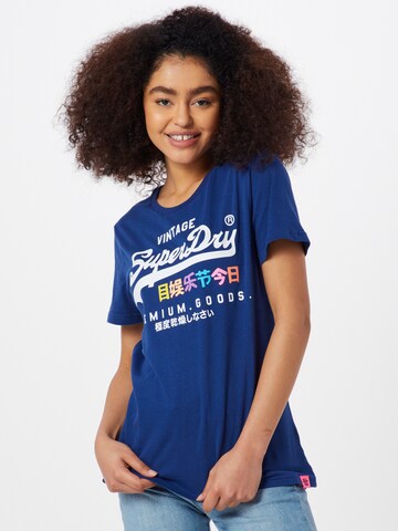 Tricou 'Premium Goods' de la Superdry pe albastru: față