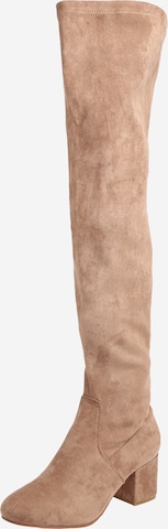 ABOUT YOU Over the Knee Boots 'Finya' in Beige: front