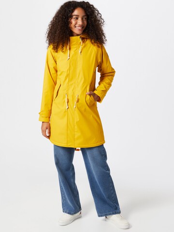 Derbe Between-Seasons Coat 'Travel Cozy Friese' in Yellow: front