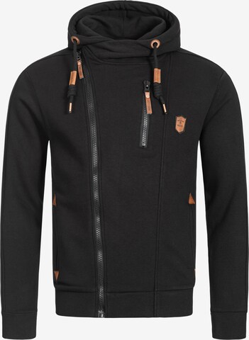 INDICODE JEANS Zip-Up Hoodie 'Elm' in Black: front