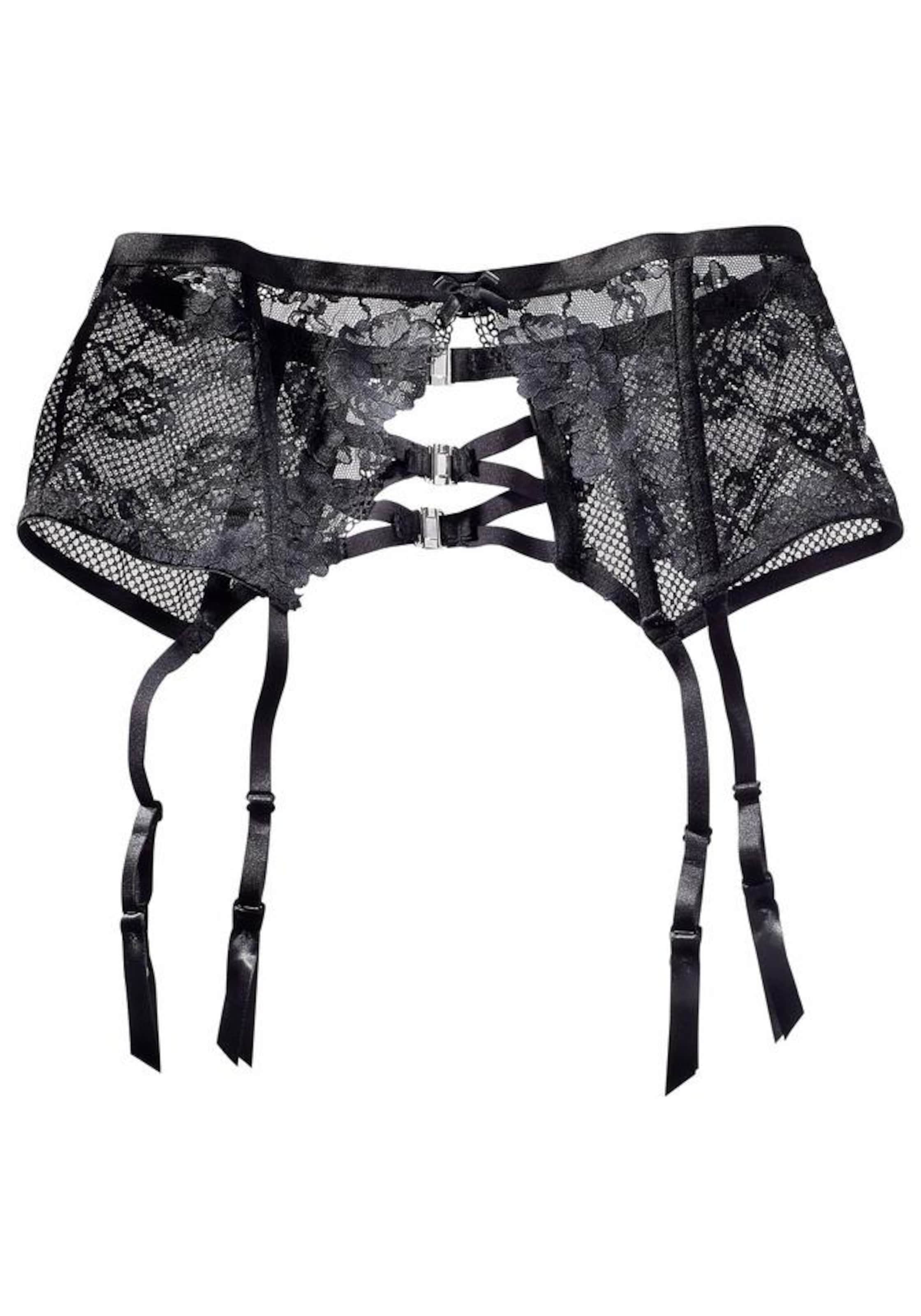 PETITE FLEUR GOLD Garter Belt in Black: front