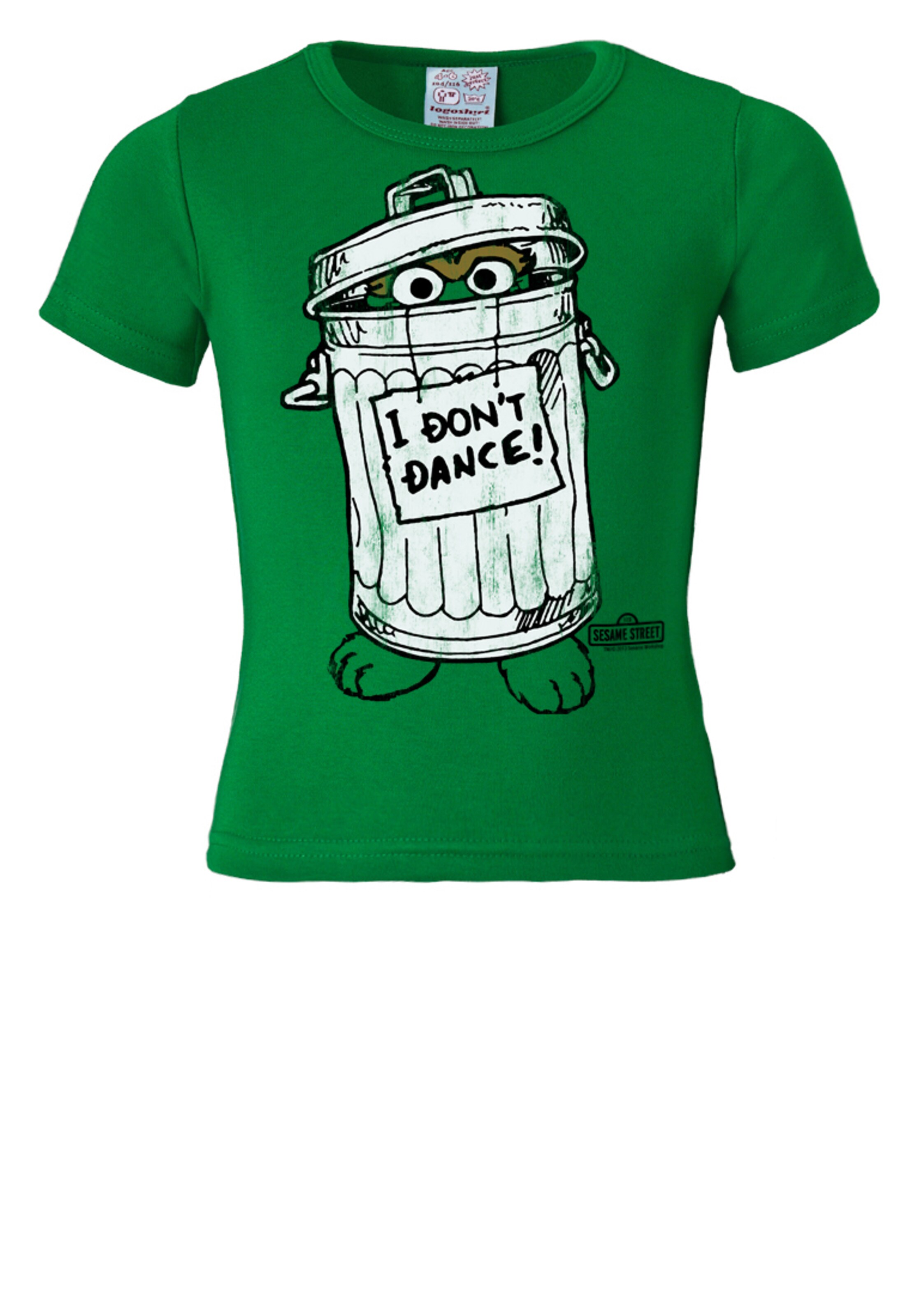LOGOSHIRT Shirt 'I Don't Dance - Sesamstraße - Oskar' in Green: front