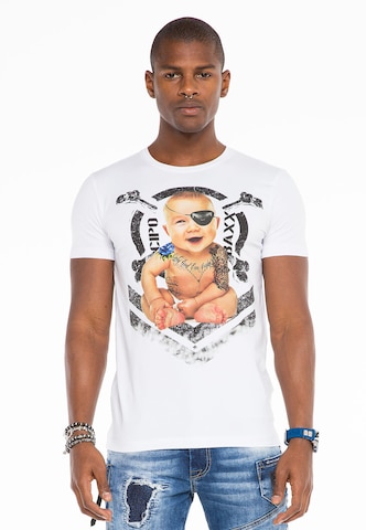 CIPO & BAXX T-Shirt mit extravagantem Print in Weiß: predná strana