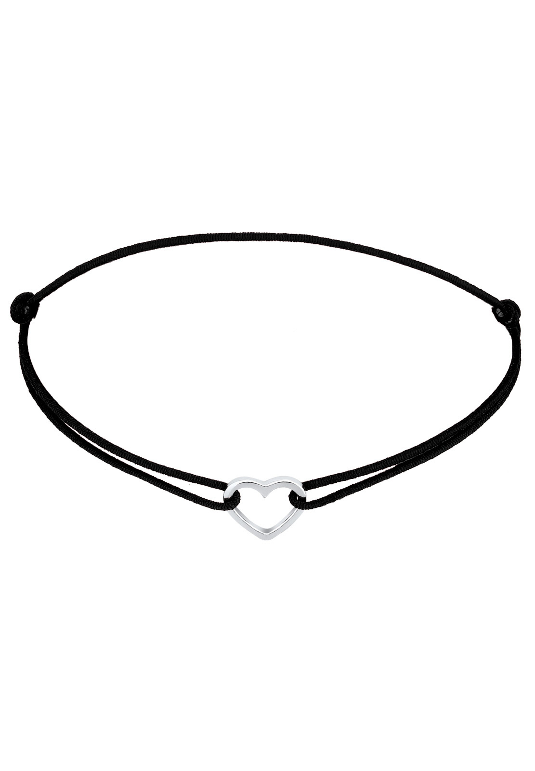 ELLI Armband Herz, Textil-Armband in Schwarz: Vorderseite