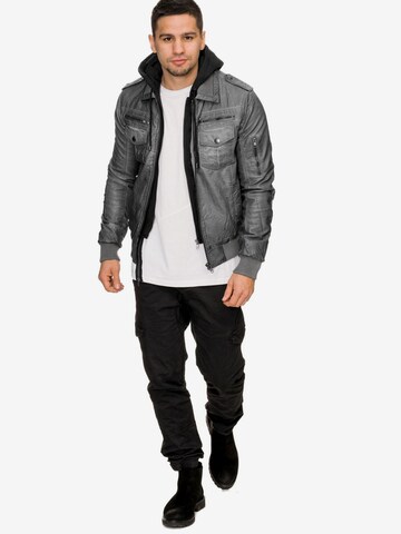 INDICODE JEANS Kunstlederjacke 'Aaron' in Grau