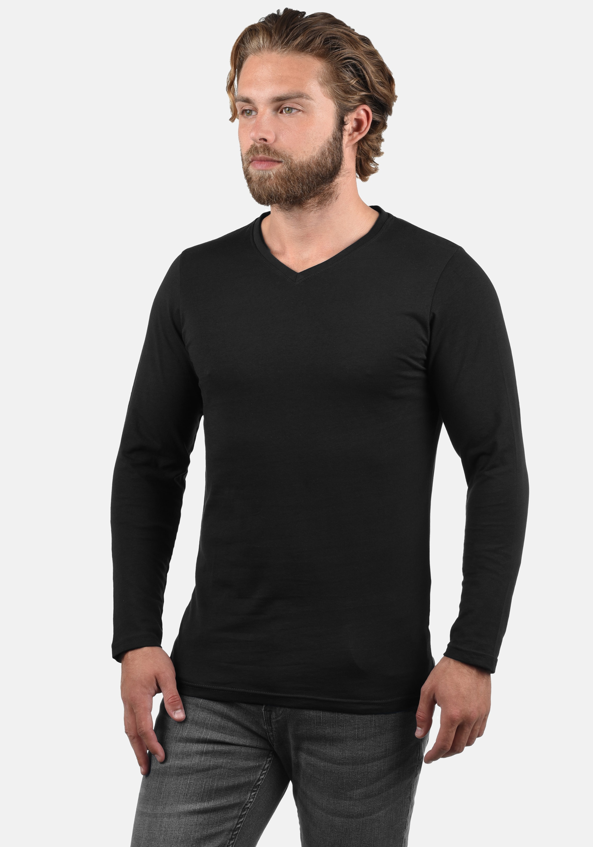 Männer Shirts  Solid V-Shirt Basil in Schwarz - FA39955