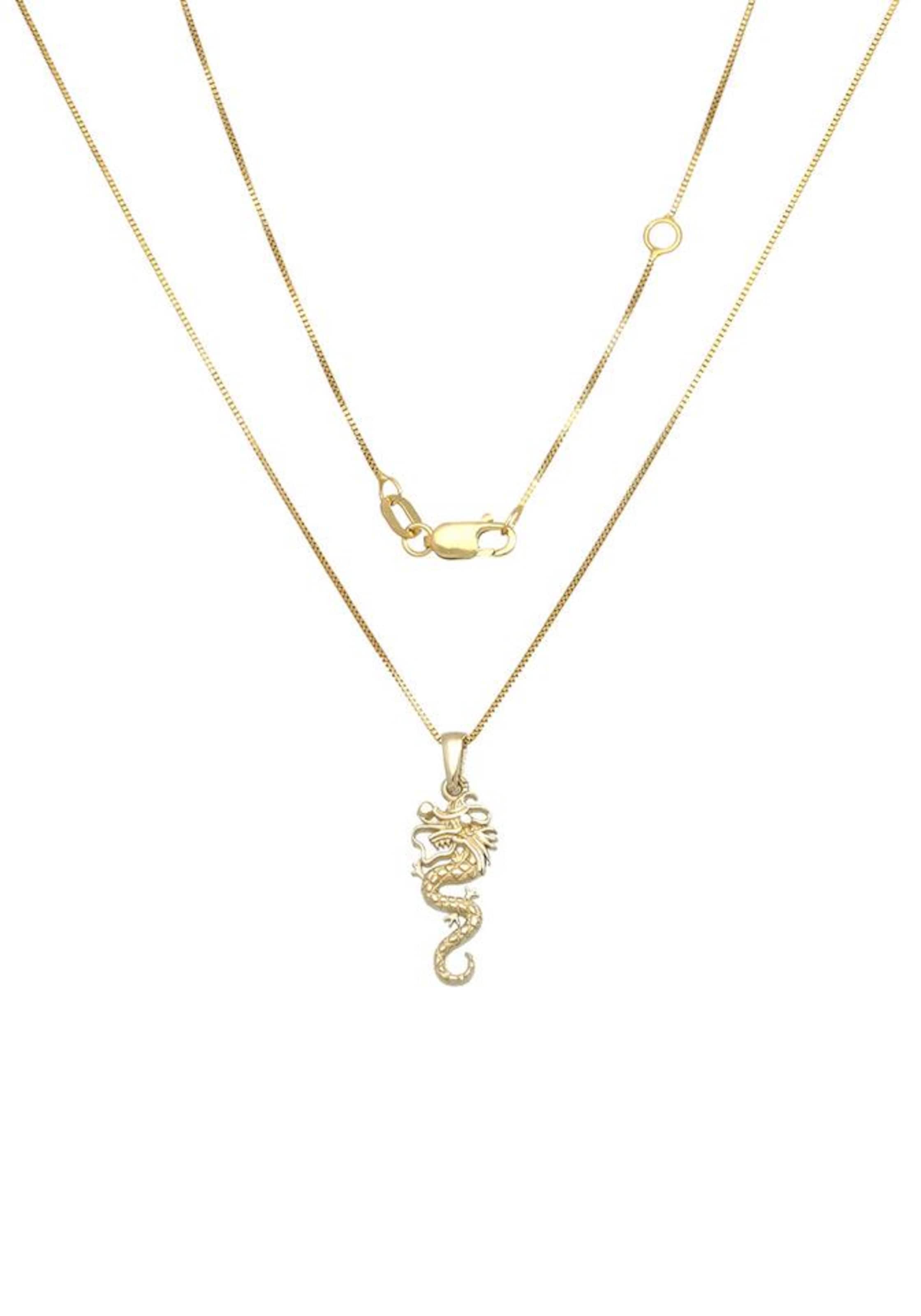 FIRETTI Firetti Kette mit Anhänger 'Drache, Venezianerkettengliederung, 0,55 mm breit, Glanz, strukturiert, massiv' in Gold