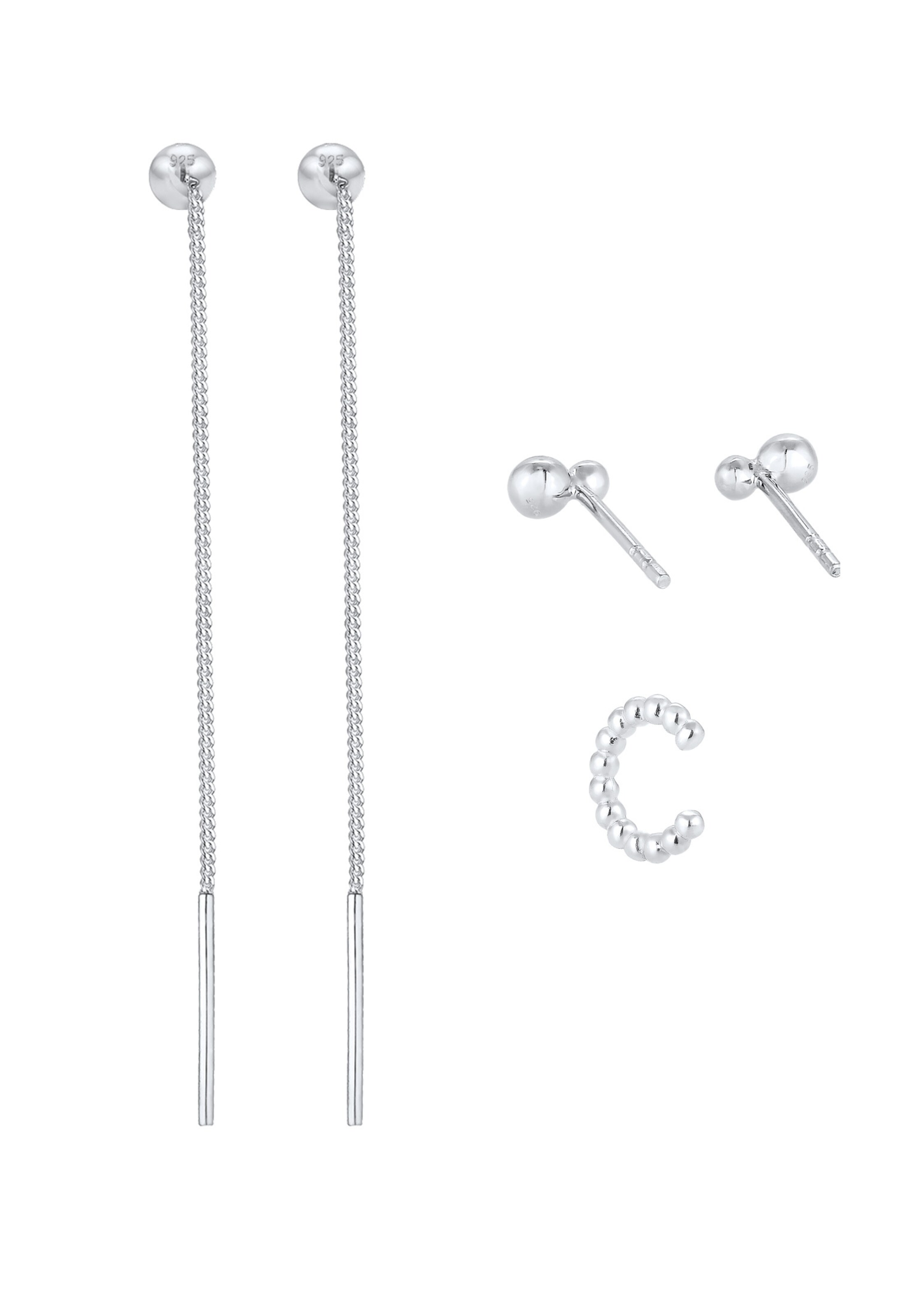 ELLI Ohrringe Basic Ohrstecker, Earcuff, Geo, Kugel in Silber