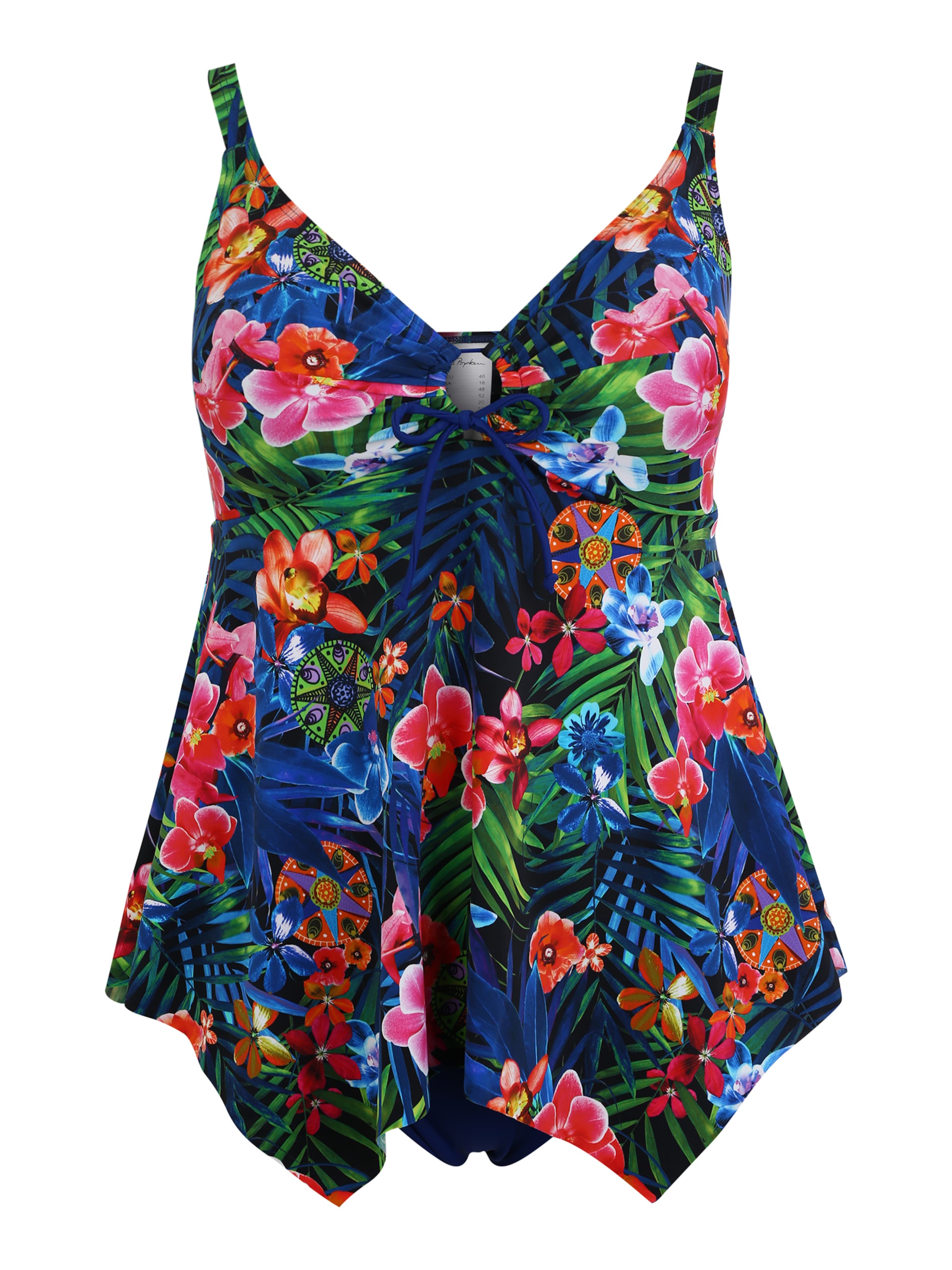 Ulla Popken Damen Wäsche & Bademode 'Tankini Symbol Blätter' in blau