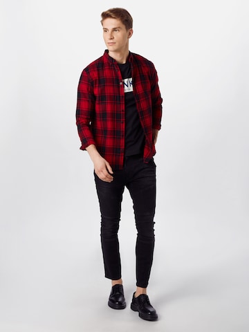Denim Project جينز مضبوط قميص 'Check Shirt' بلون أحمر