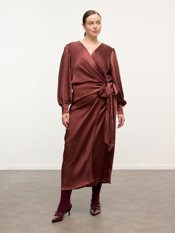 Brown Satin Dress Look