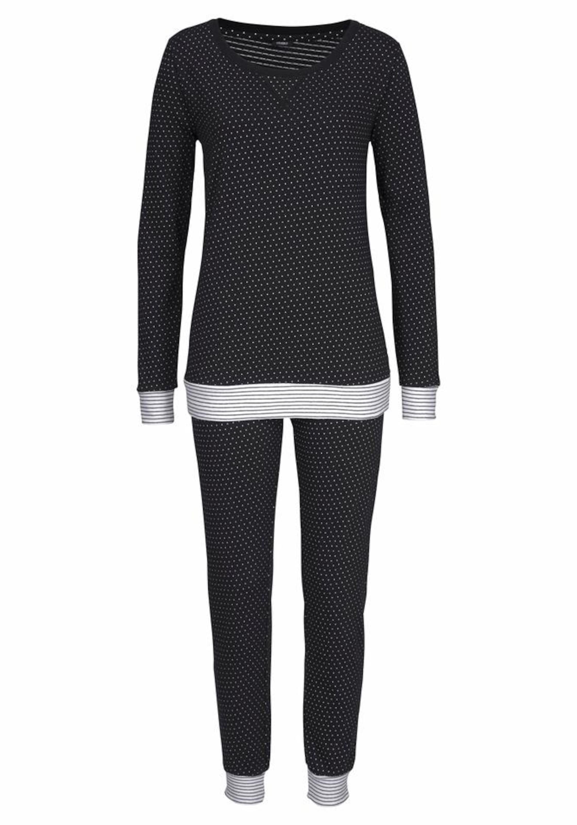 VIVANCE - Dreams Pyjama mit Pünktchen und gestreiftem Bund in schwarz