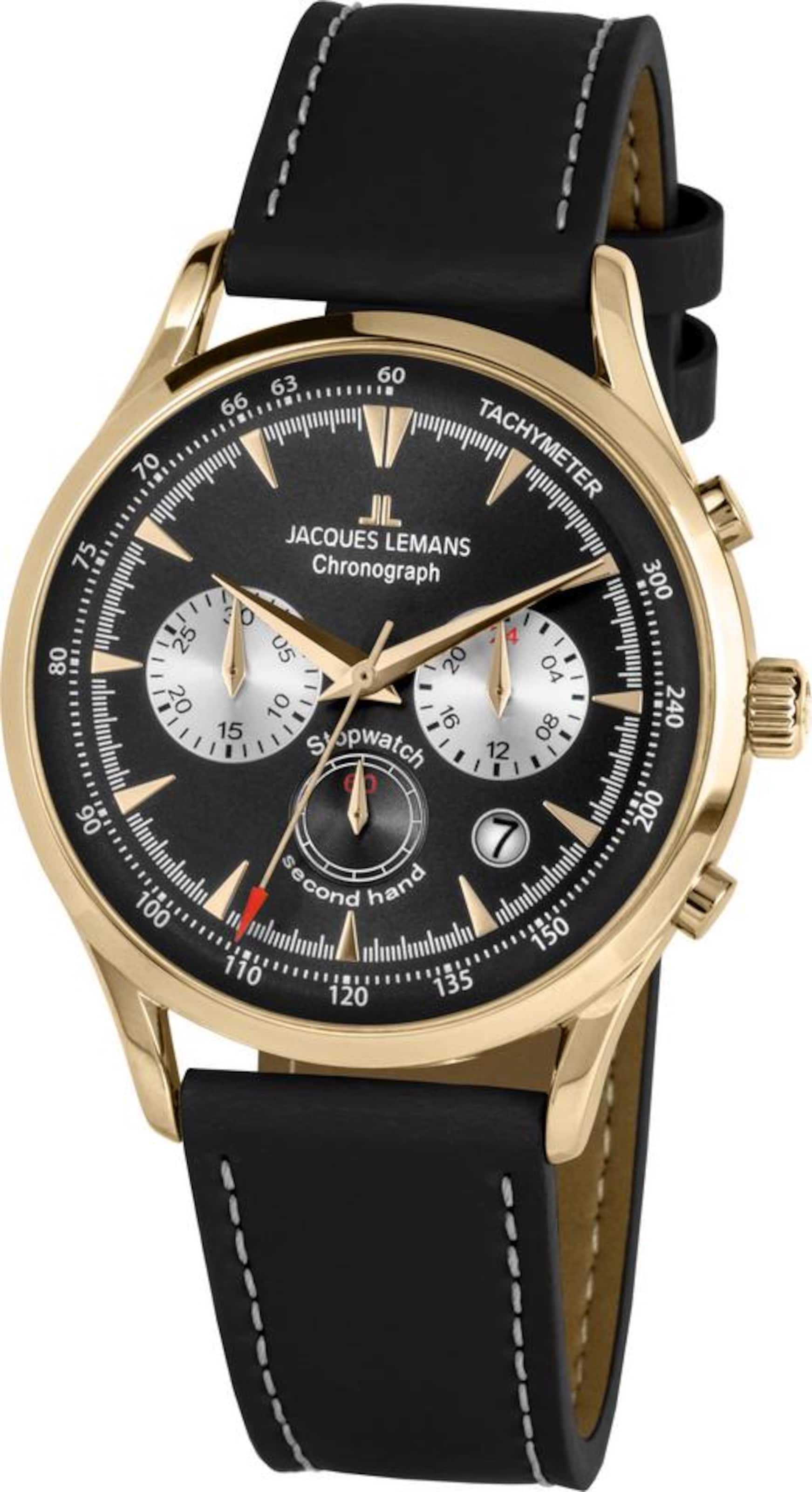 Jacques Lemans Analoguhr 'Retro Classic' in Schwarz: Vorderseite
