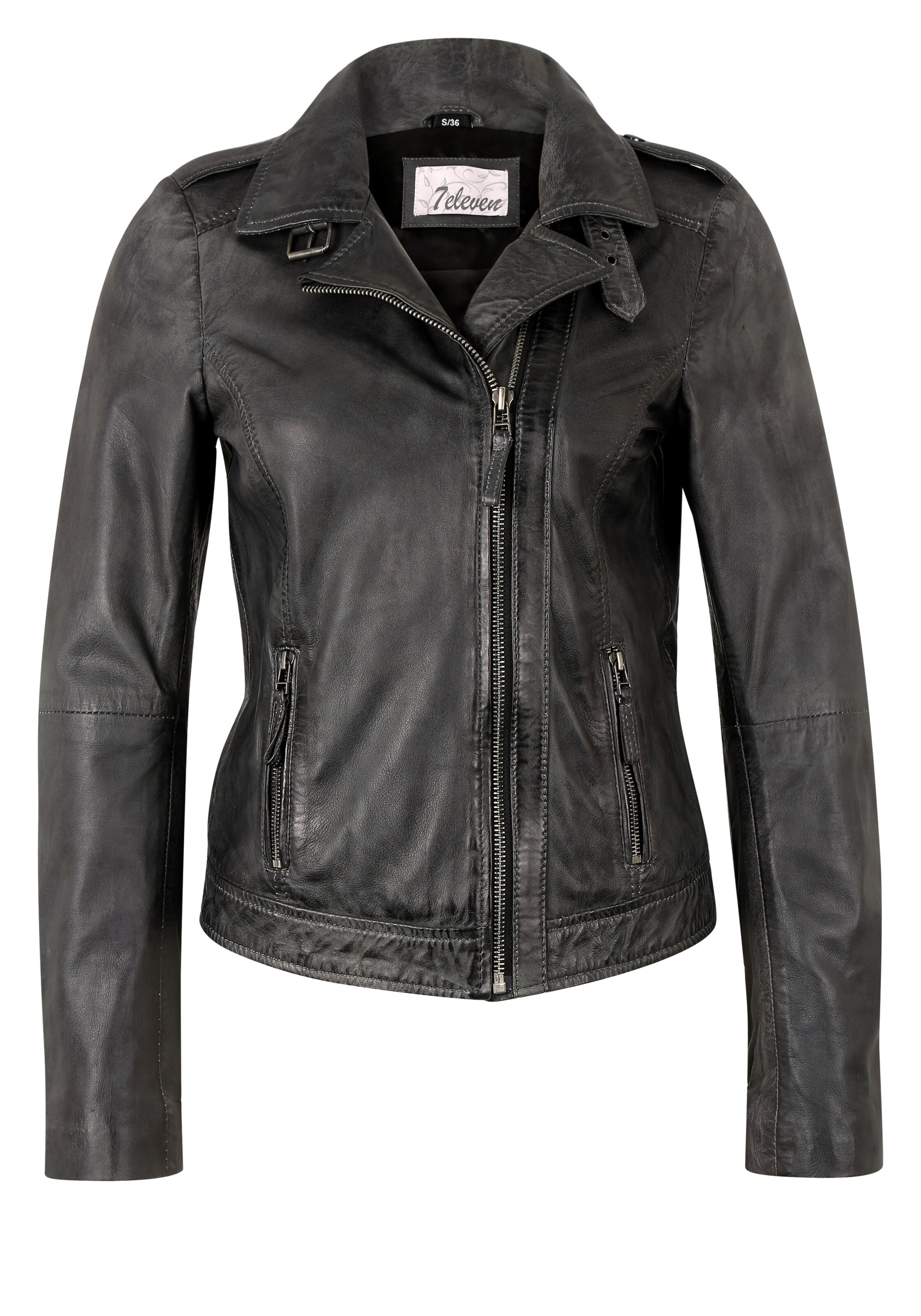 7ELEVEN Lederjacke in Grau: Vorderseite