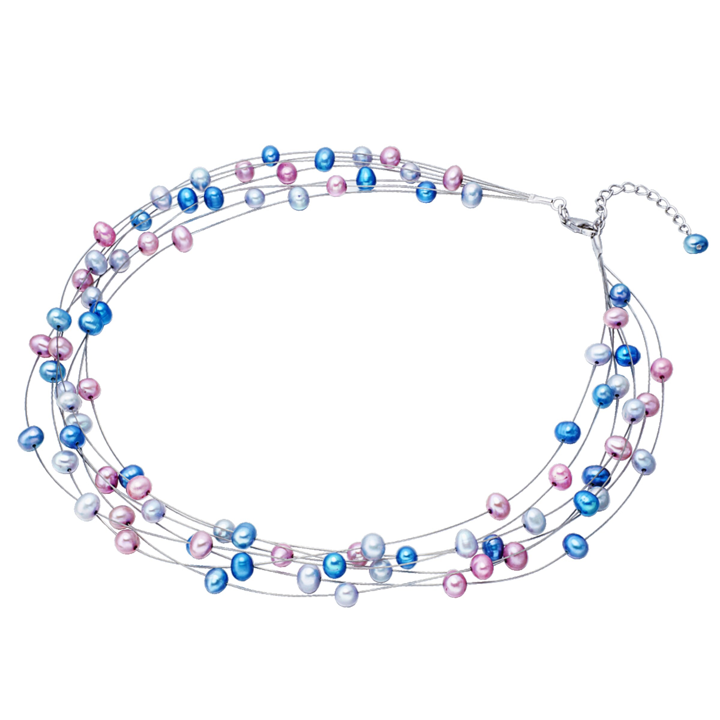 Valero Pearls Kette in blau / hellblau / pink / silber, Produktansicht