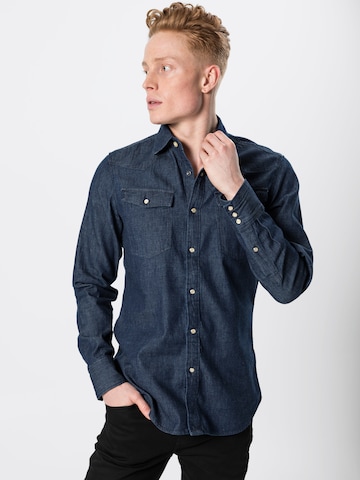 G-Star RAW - Ajuste estrecho Camisa en azul: frente