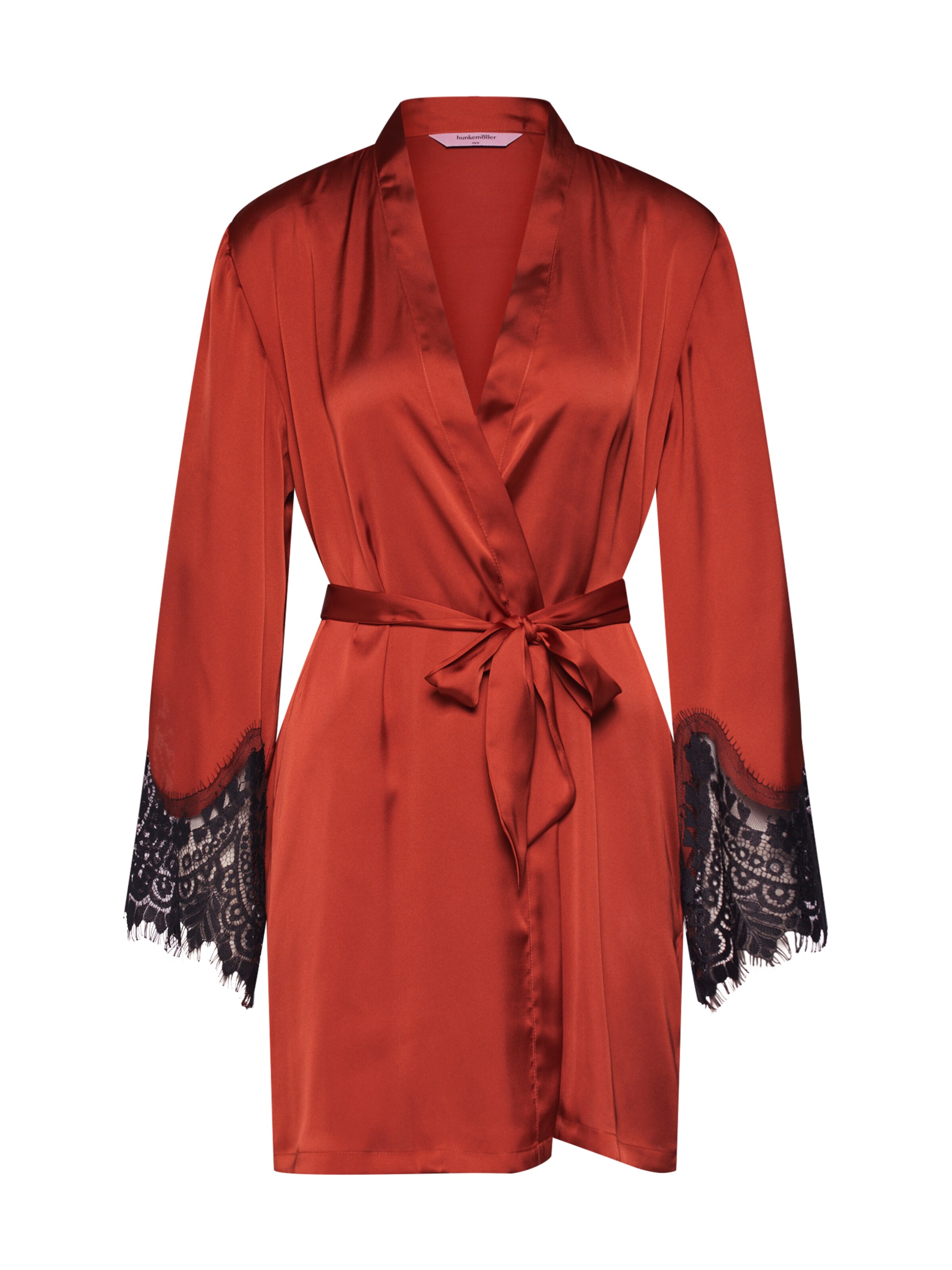 Hunkemöller - Ochtendjas 'Kimono Satin Big Scallop Lace' in de kleur Sinaasappel