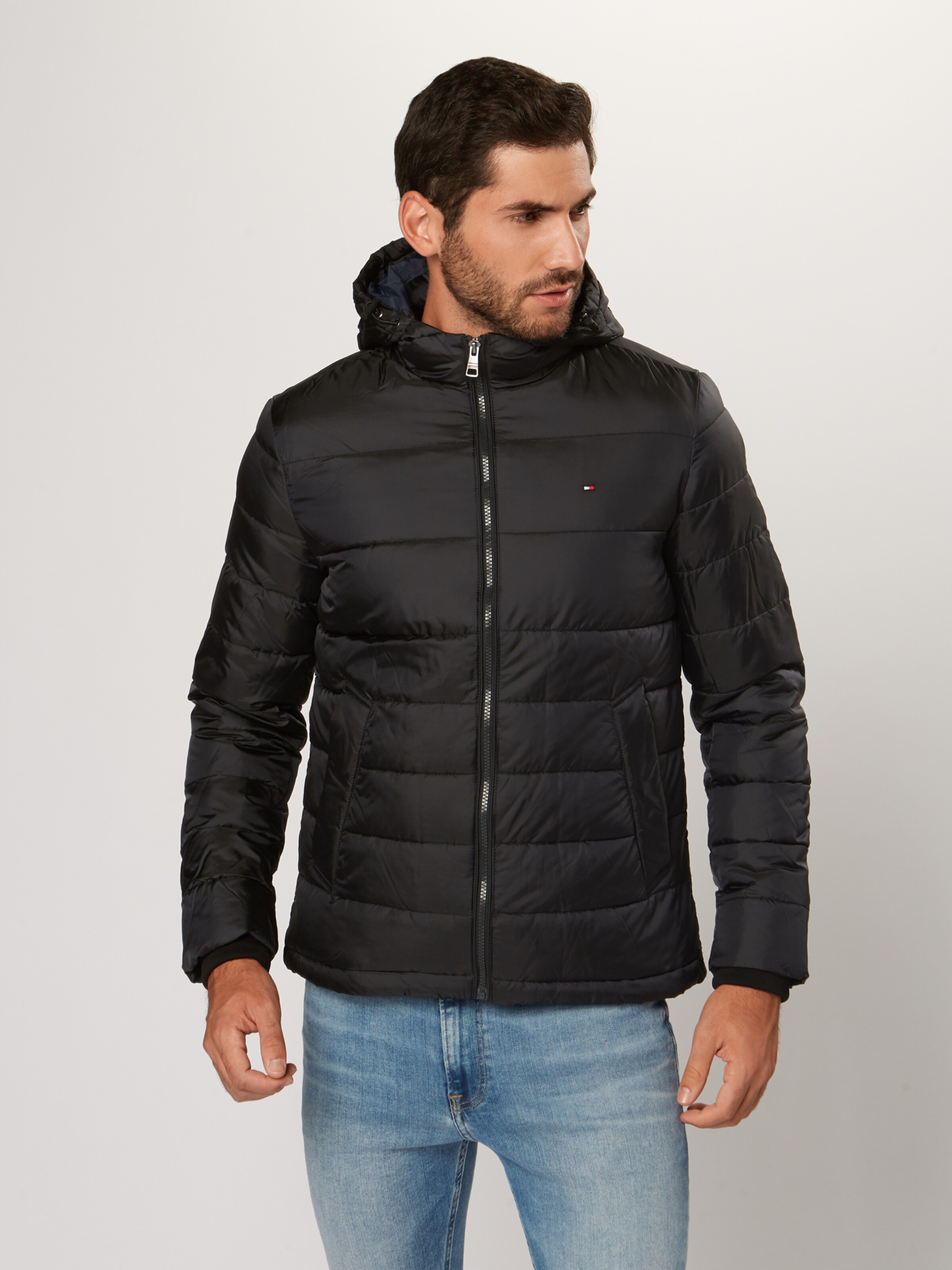 hilfiger two tone hooded bomber