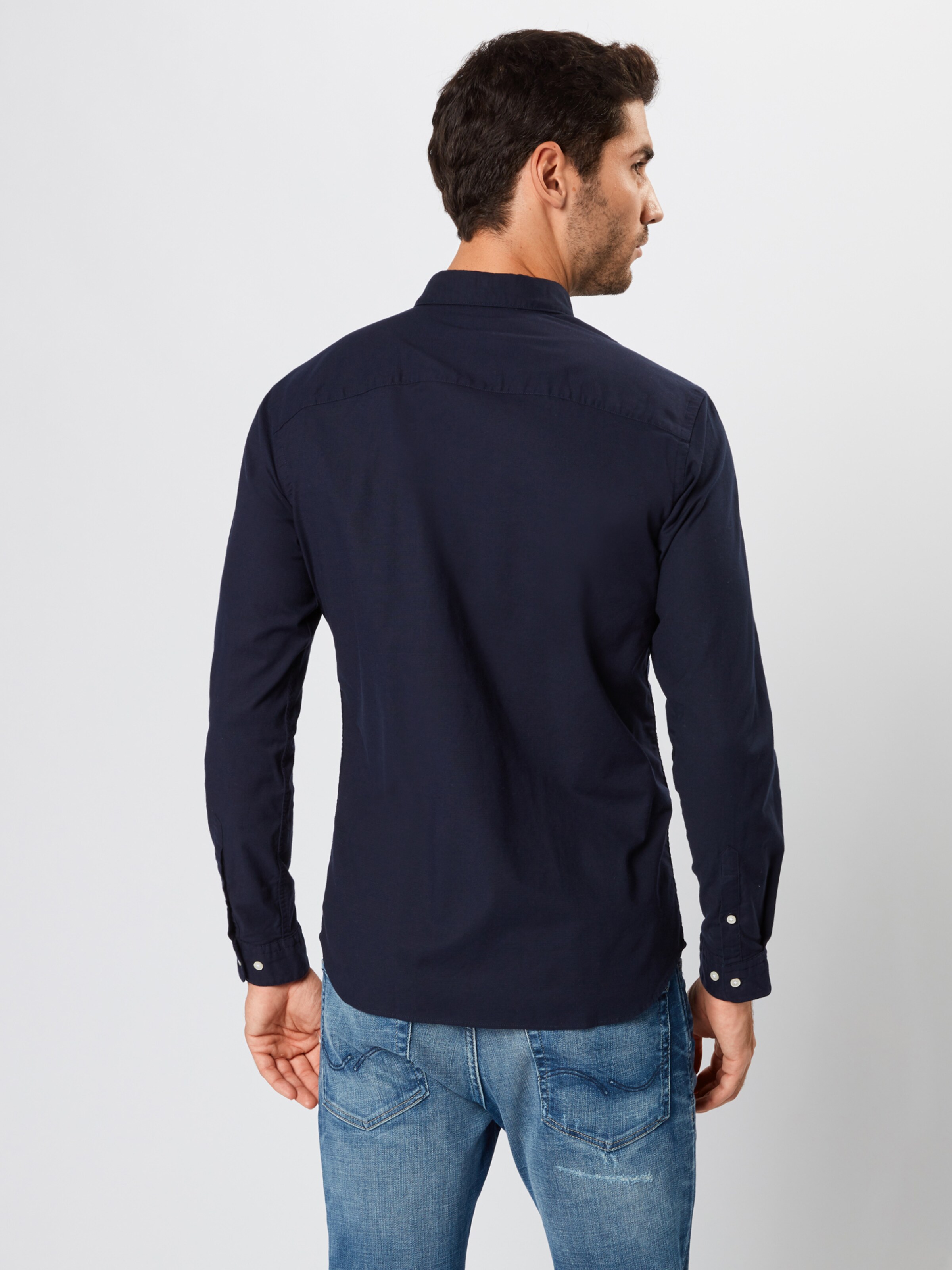 JACK & JONES Zakelijk overhemd 'JPRLOGO STRETCH SHIRT L/S NOOS' in de kleur Navy: Achteraanzicht