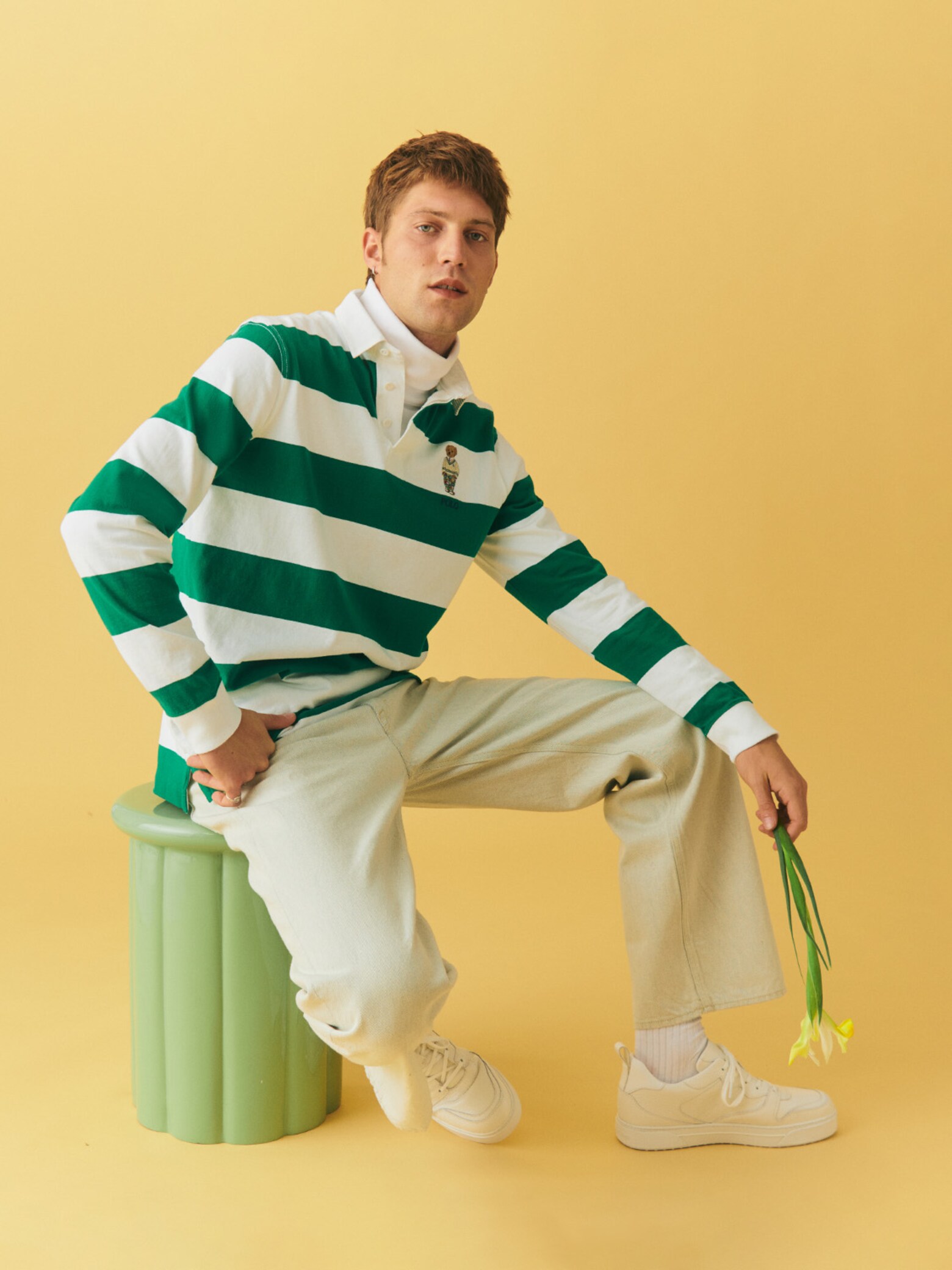 Boyd - Green Striped Polo Look