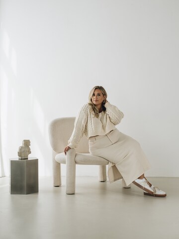 Light Beige Knit & Denim Look