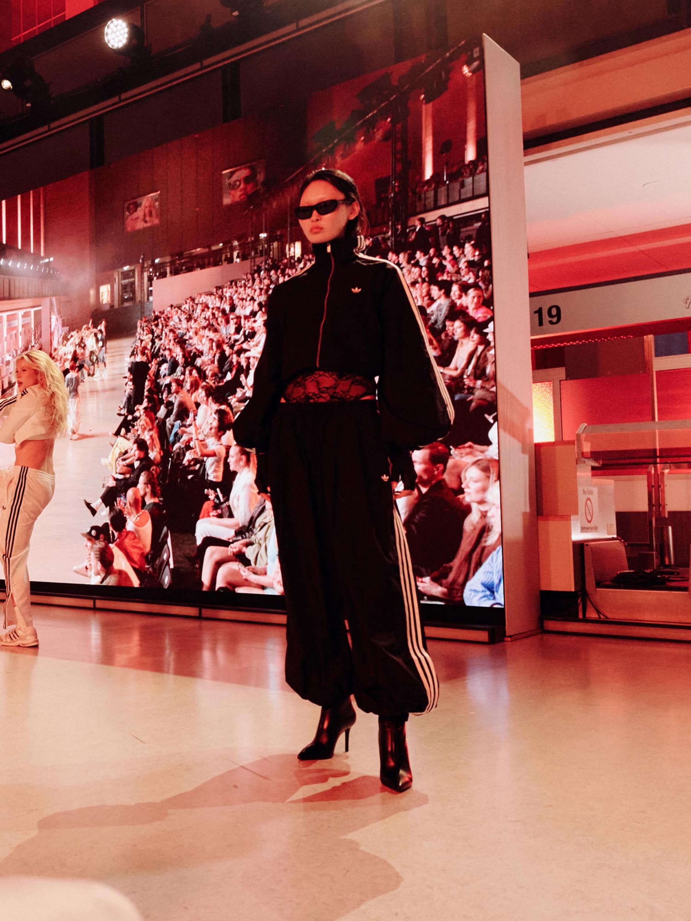 The AY FASHION Show Womenswear - Black Lace & Balloon Tracksuit Look by ADIDAS ORIGINALS